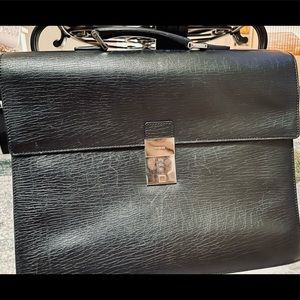 Gucci Black Leather Mens Briefcase with Combo lock on front